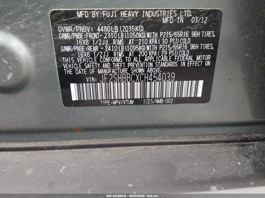 2012 Subaru Forester 2.5 2011 2.5X Premium blue Lot 111045268938 Vin JF2SHBBCXCH454039
