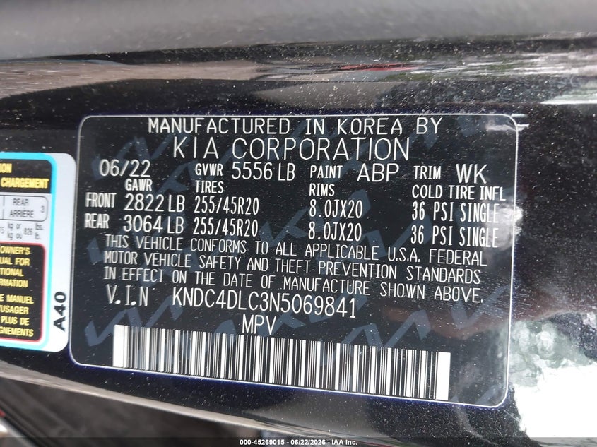 2022 Kia Ev6 Gt-Line VIN: KNDC4DLC3N5069841 Lot: 45269015