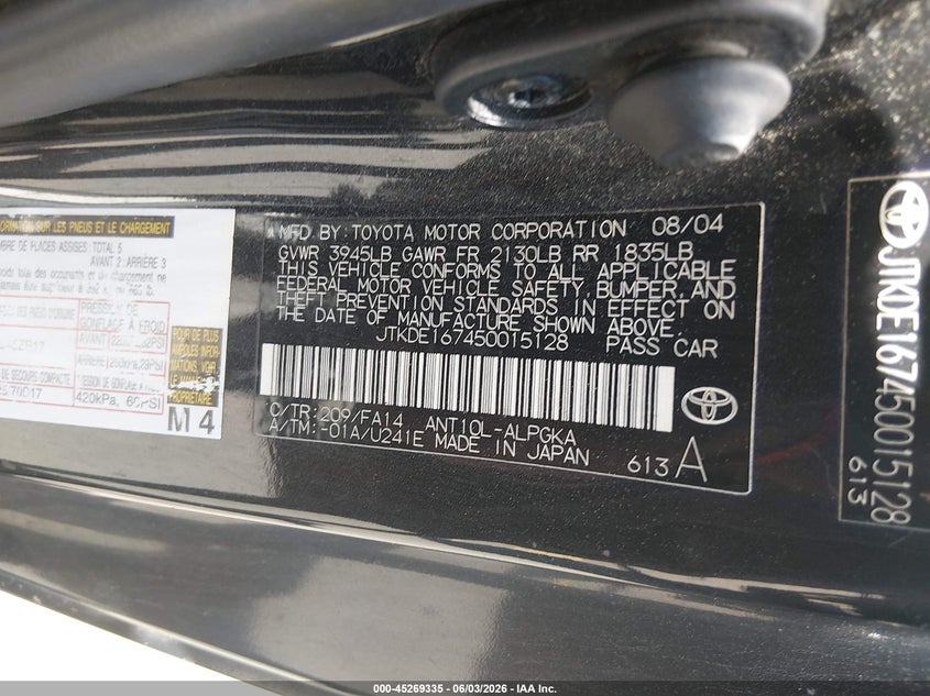 2005 Scion Tc VIN: JTKDE167450015128 Lot: 45269335