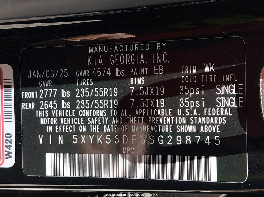 2025 Kia Sportage Sx-Prestige VIN: 5XYK53DF3SG298745 Lot: 45269400