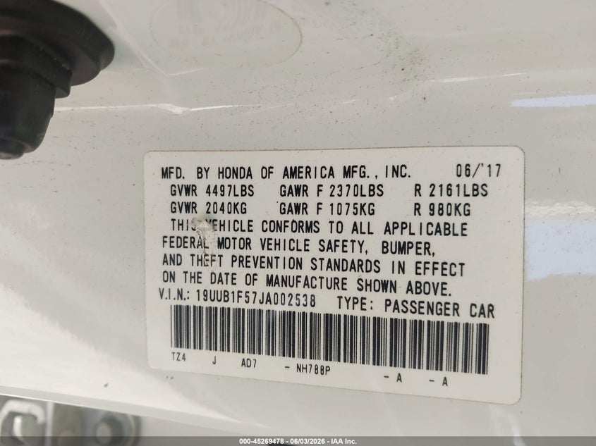 2018 Acura Tlx Tech Pkg VIN: 19UUB1F57JA002538 Lot: 45269478