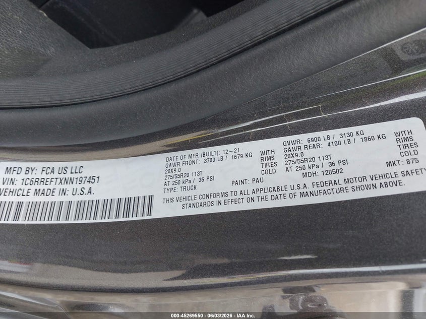 2022 RAM 1500 TRUCK 5.7L V-8 VVT, 395HP