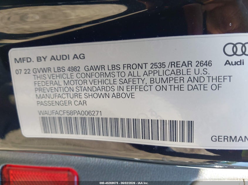 2023 Audi A5 Sportback Premium Plus 45 Tfsi S Line Quattro S Tronic VIN: WAUFACF58PA006271 Lot: 45269575