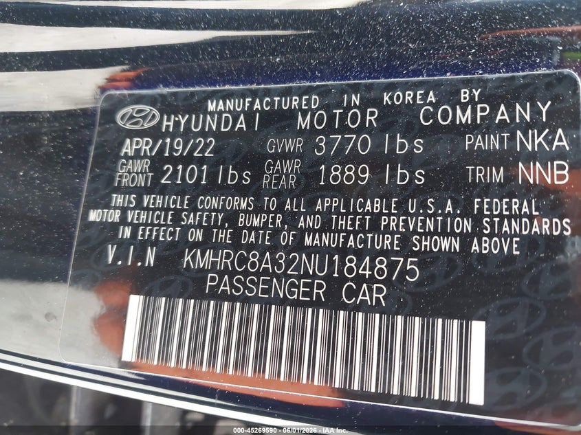 2022 Hyundai Venue Sel VIN: KMHRC8A32NU184875 Lot: 45269590