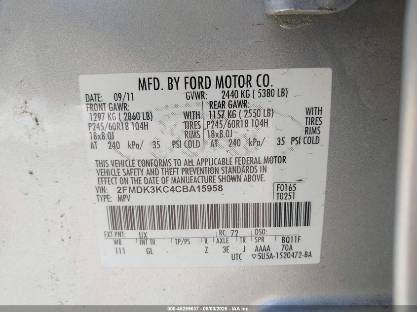 2012 Ford Edge 3.5 Limited silver Lot 111045269637 Vin 2FMDK3KC4CBA15958