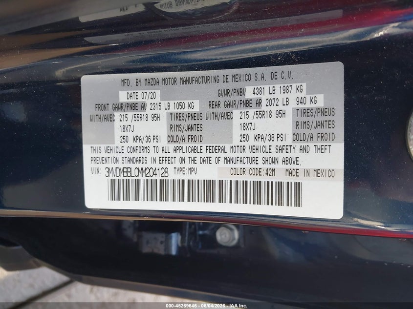 2021 Mazda Cx-30 Select VIN: 3MVDMBBL0MM204128 Lot: 45269646