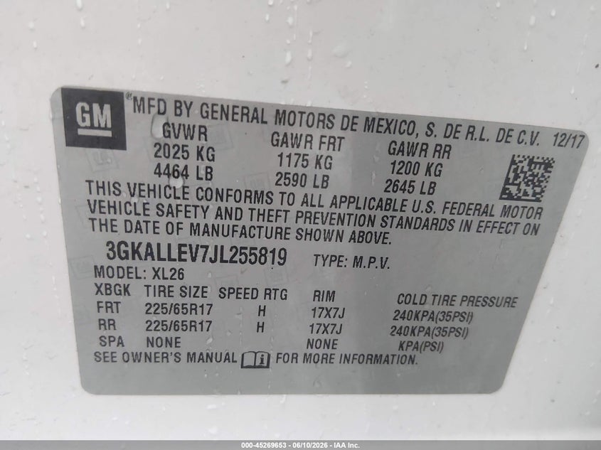VIN 3GKALLEV7JL255819 2018 GMC TERRAIN SL