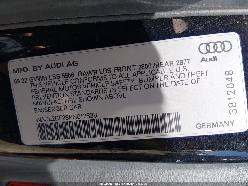 2023 Audi A6 Premium Plus 55 Tfsi Quattro S Tronic VIN: WAUL2BF28PN012838 Lot: 45269761