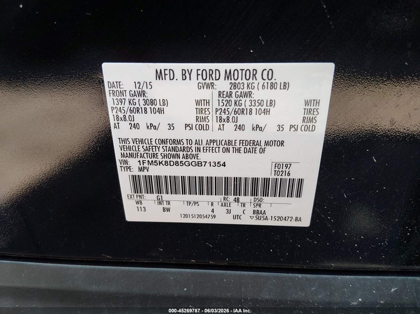 2016 Ford Explorer Xlt VIN: 1FM5K8D85GGB71354 Lot: 45269787