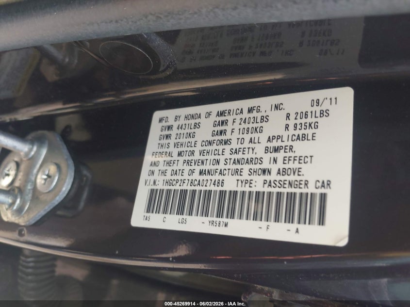 2012 Honda Accord 2.4 2.4 Ex brown Lot 111045269914 Vin 1HGCP2F78CA027486