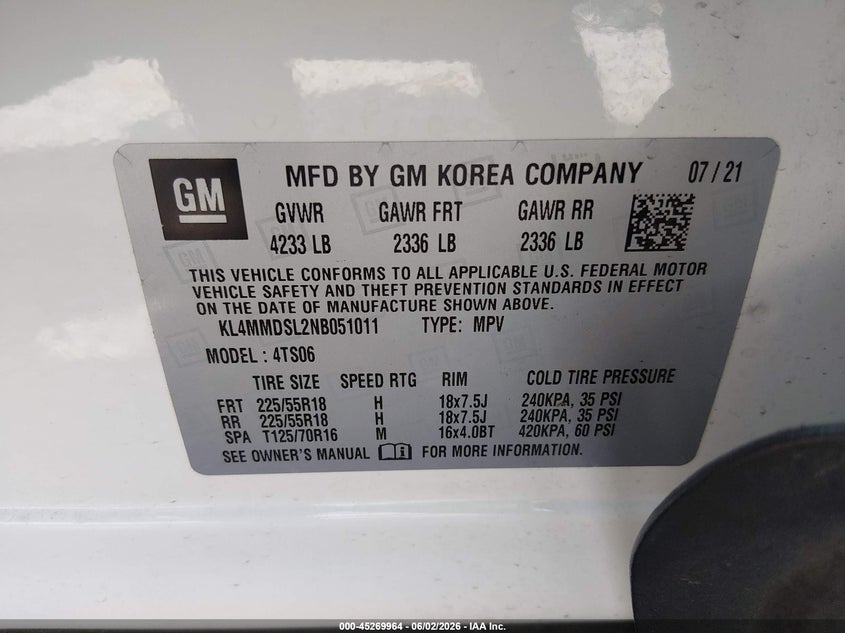 2022 Buick Encore Gx Fwd Select VIN: KL4MMDSL2NB051011 Lot: 45269964