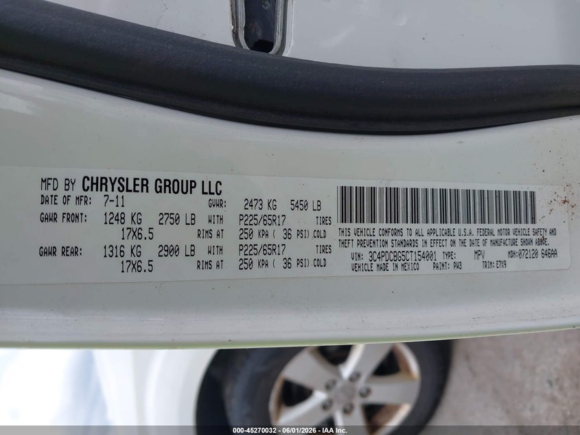 2012 Dodge Journey 3.6 Sxt White Lot 111045270032 Vin 3C4PDCBG5CT154001