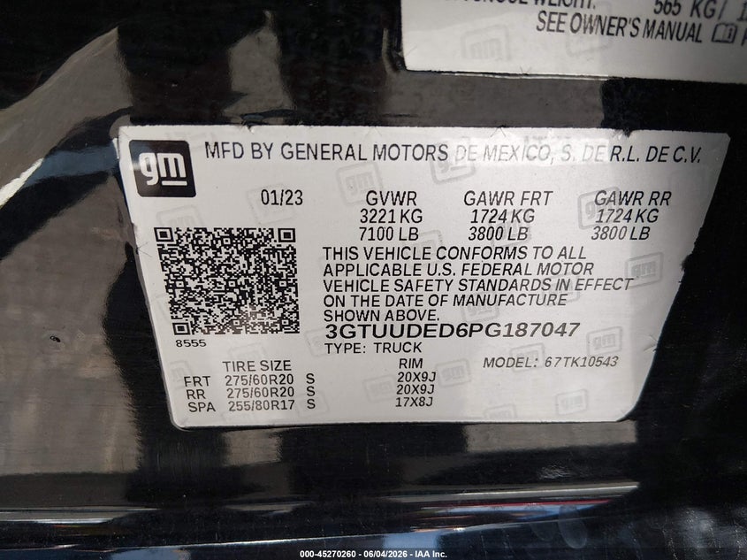 2023 GMC Sierra 1500 4Wd Short Box Slt VIN: 3GTUUDED6PG187047 Lot: 45270260