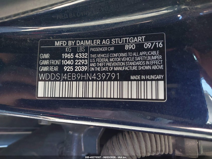 2017 Mercedes-Benz Cla 250 VIN: WDDSJ4EB9HN439791 Lot: 45270307