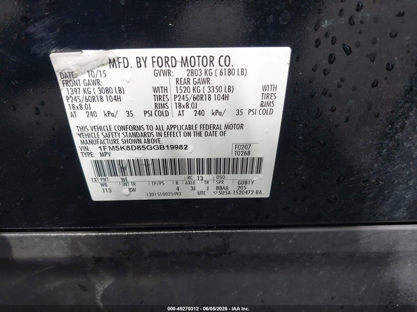 2016 Ford Explorer Xlt VIN: 1FM5K8D85GGB19982 Lot: 45270312