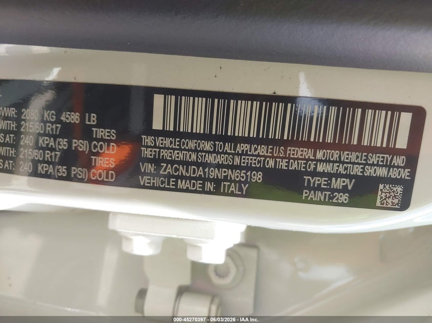 2022 Jeep Renegade Sport 4X4 VIN: ZACNJDA19NPN65198 Lot: 45270397