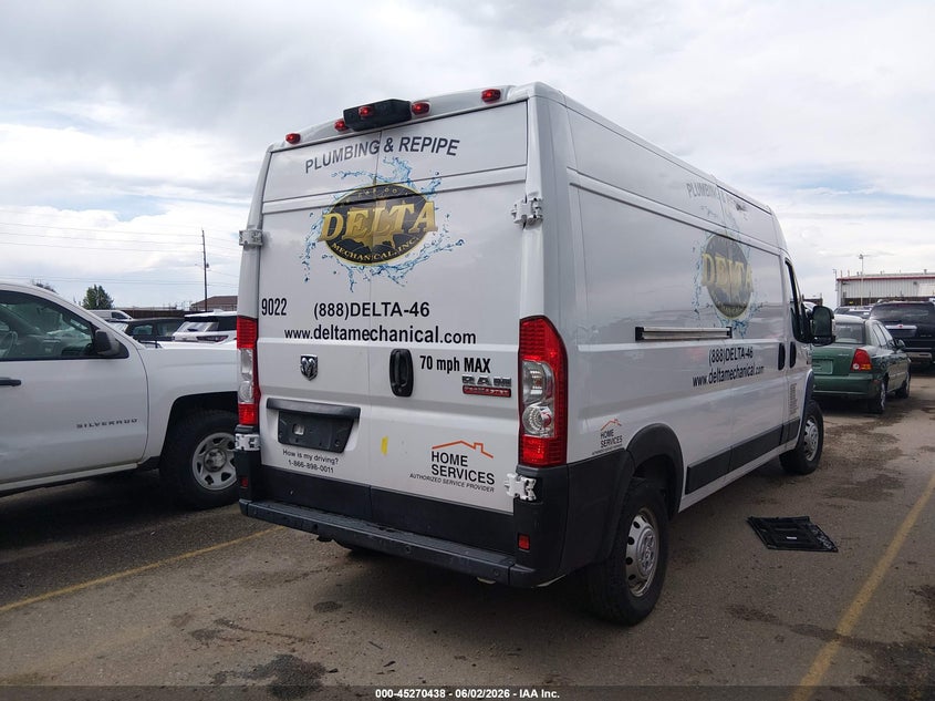 Vin: 3c6lrvdg6me509022, lot: 45768262, ram promaster 2500 high roof 159 wb 20214