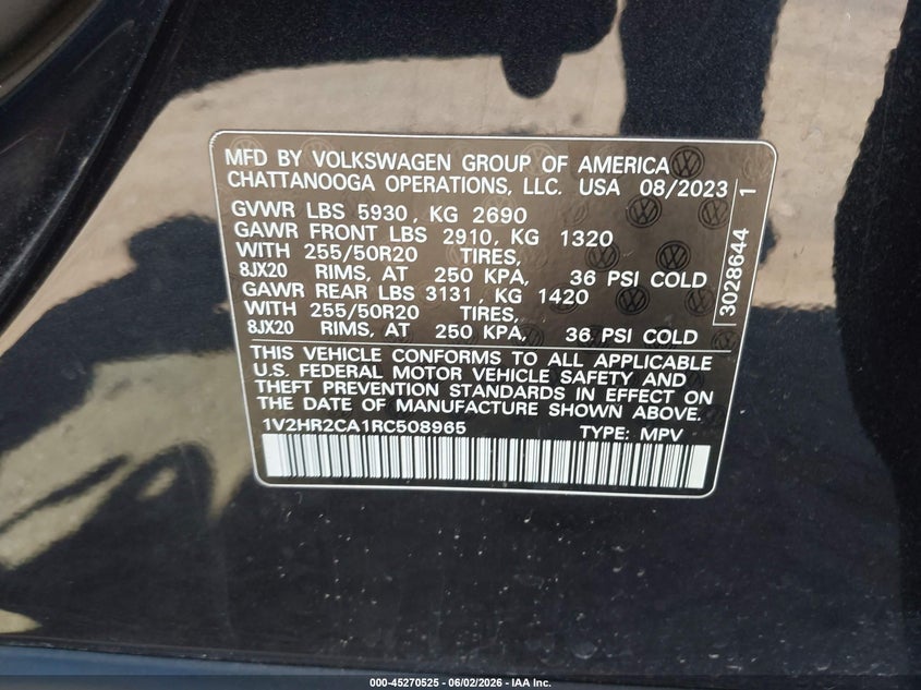 2024 Volkswagen Atlas 2.0T Se W/Technology VIN: 1V2HR2CA1RC508965 Lot: 45270525
