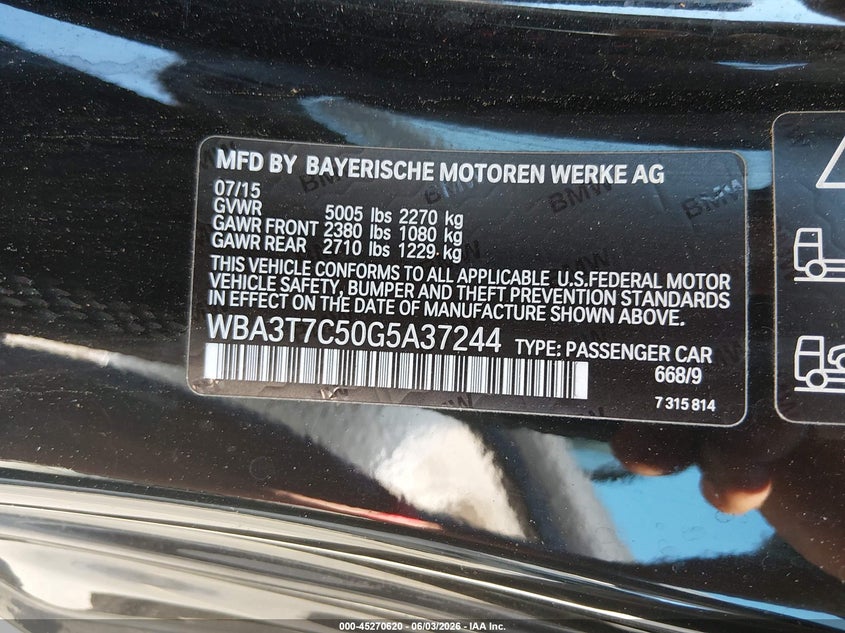 2016 BMW 435I xDrive VIN: WBA3T7C50G5A37244 Lot: 45270620