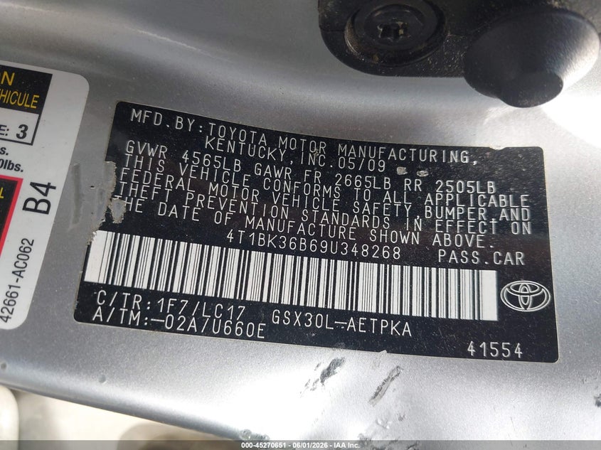 2009 Toyota Avalon Limited VIN: 4T1BK36B69U348268 Lot: 45270651