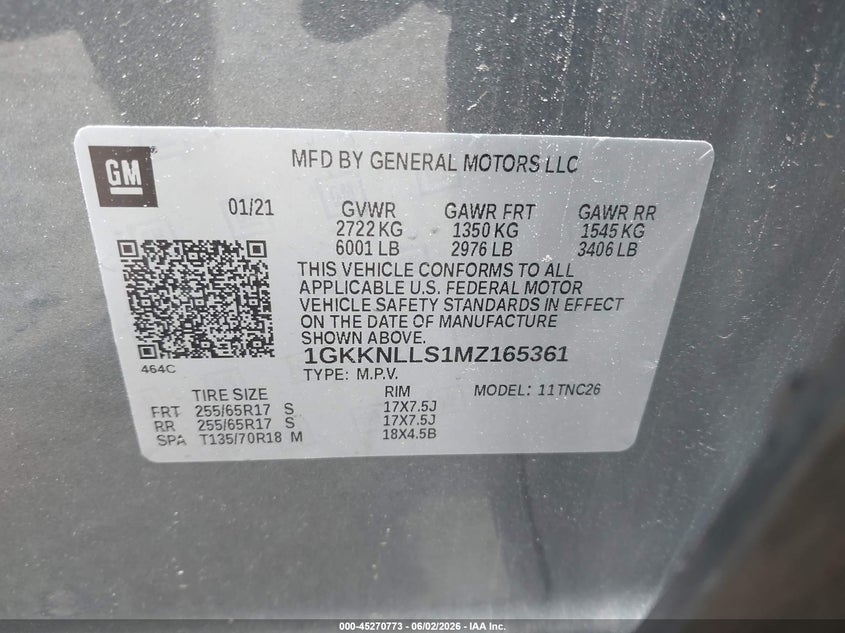 2021 GMC Acadia Awd At4 VIN: 1GKKNLLS1MZ165361 Lot: 45270773