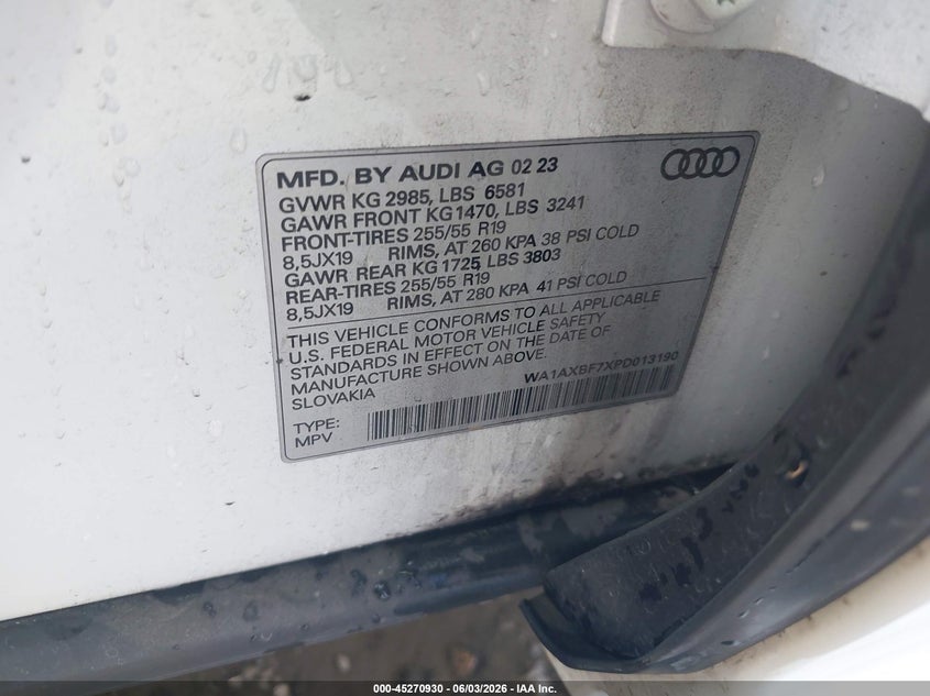 2023 Audi Q7 Premium 55 Tfsi Quattro Tiptronic VIN: WA1AXBF7XPD013190 Lot: 45270930