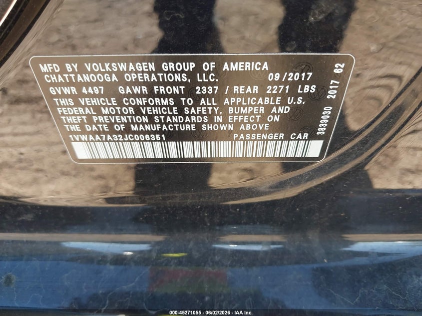 2018 Volkswagen Passat 2.0T R-Line/2.0T S VIN: 1VWAA7A32JC006351 Lot: 45271055