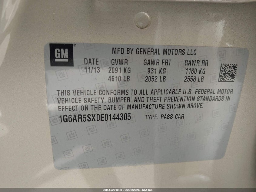 2014 Cadillac Cts Luxury VIN: 1G6AR5SX0E0144305 Lot: 45271080
