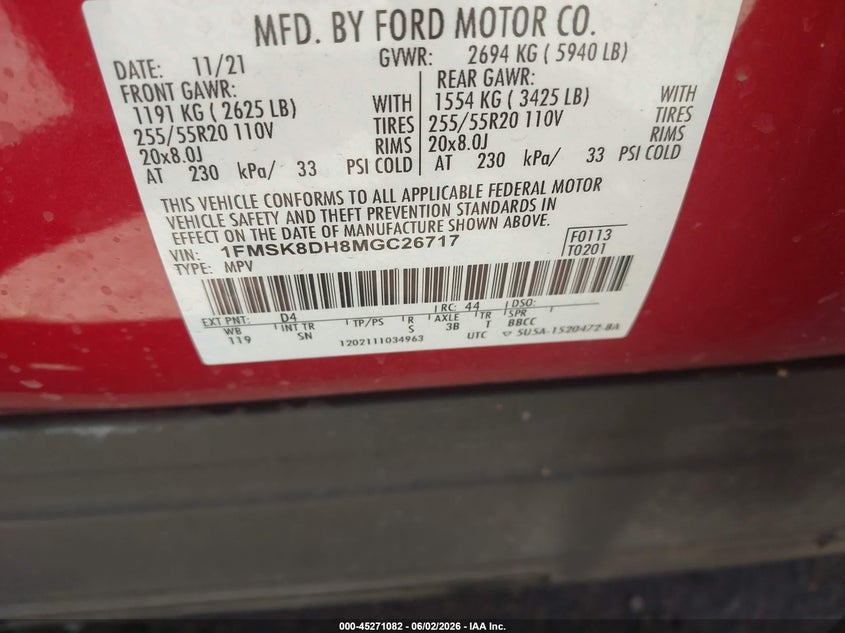 2021 Ford Explorer Xlt VIN: 1FMSK8DH8MGC26717 Lot: 45271082