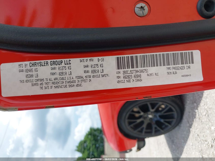 2010 Dodge Challenger R/T VIN: 2B3CJ5DT3AH306751 Lot: 45271161