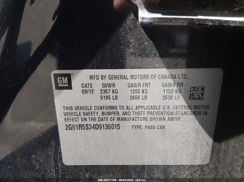 2013 Cadillac Xts Luxury VIN: 2G61R5S34D9136015 Lot: 45271188