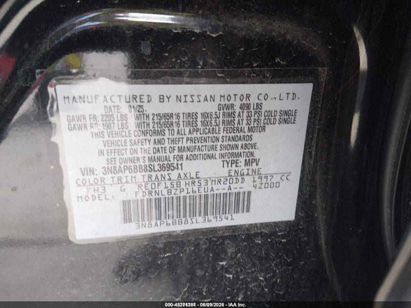VIN 3N8AP6BB8SL369541 2025 NISSAN KICKS S INTELLIGENT AWD