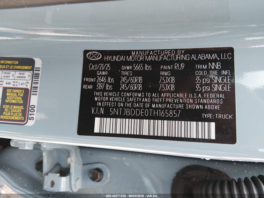 2026 Hyundai Santa Cruz Sel VIN: 5NTJBDDE0TH165857 Lot: 45271328
