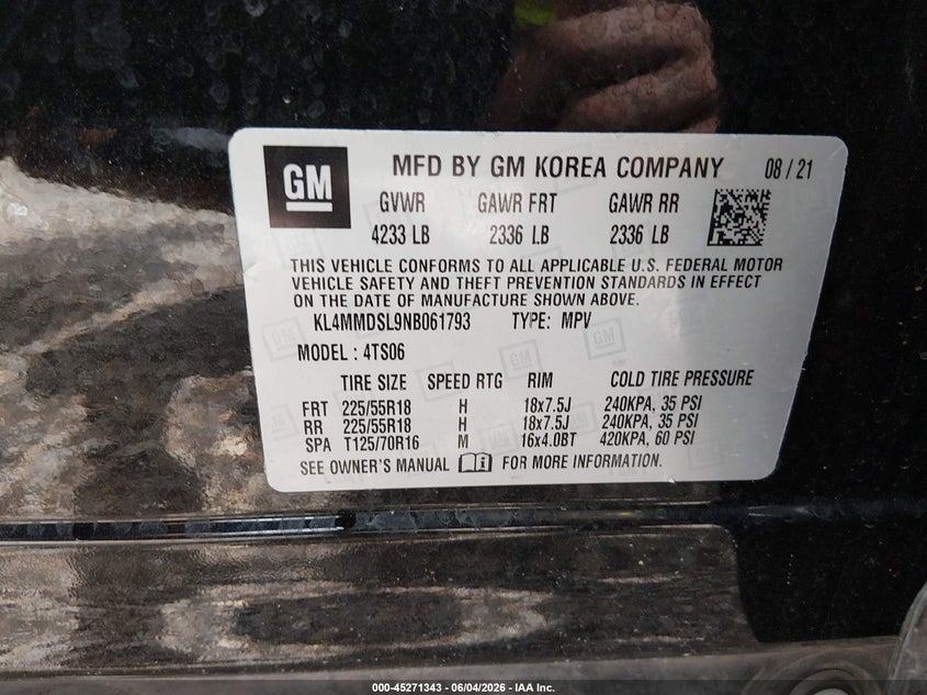 2022 Buick Encore Gx Fwd Select VIN: KL4MMDSL9NB061793 Lot: 45271343