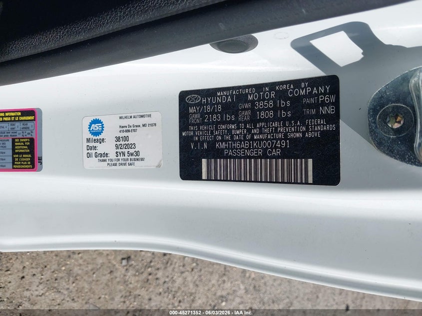 2019 Hyundai Veloster Turbo VIN: KMHTH6AB1KU007491 Lot: 45271352
