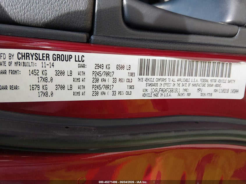 2015 Jeep Grand Cherokee Laredo VIN: 1C4RJFAGXFC681911 Lot: 45271496