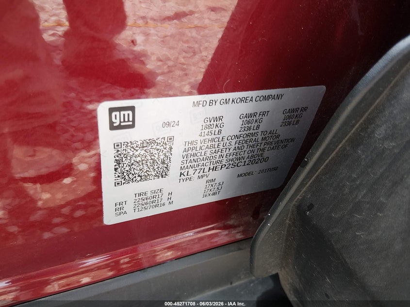 2025 Chevrolet Trax Fwd Lt VIN: KL77LHEP2SC120200 Lot: 45271708