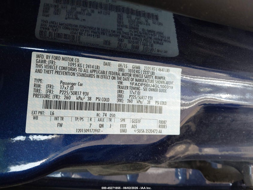 2016 Ford C-Max Hybrid Sel VIN: 1FADP5BU4GL100319 Lot: 45271855