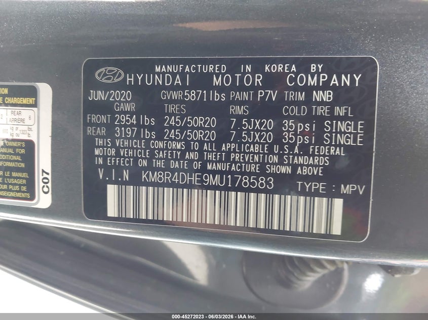 2021 Hyundai Palisade Sel VIN: KM8R4DHE9MU178583 Lot: 45272023