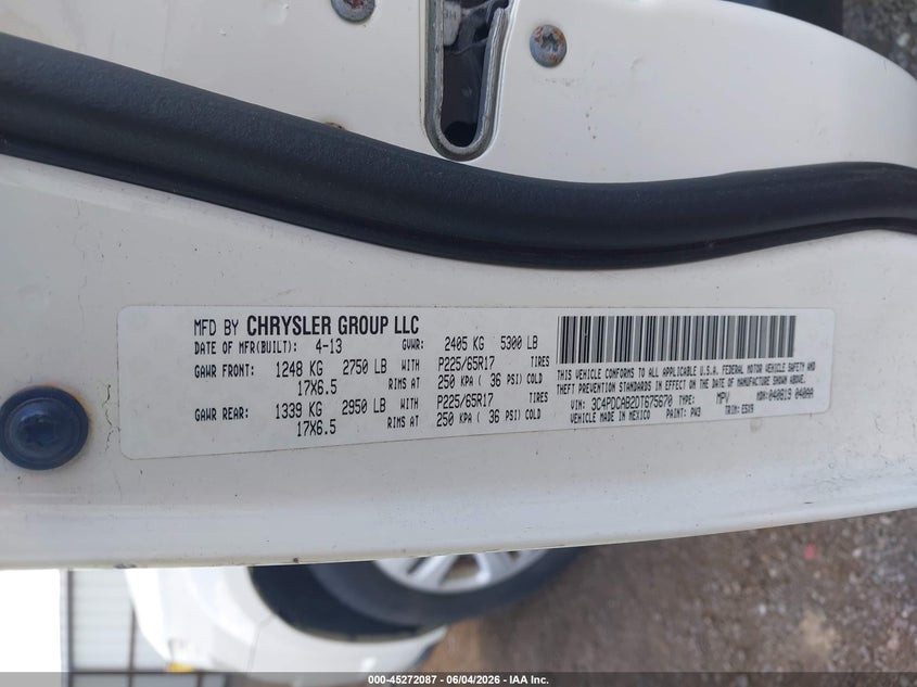 2013 Dodge Journey American Value Pkg VIN: 3C4PDCAB2DT675670 Lot: 45272087