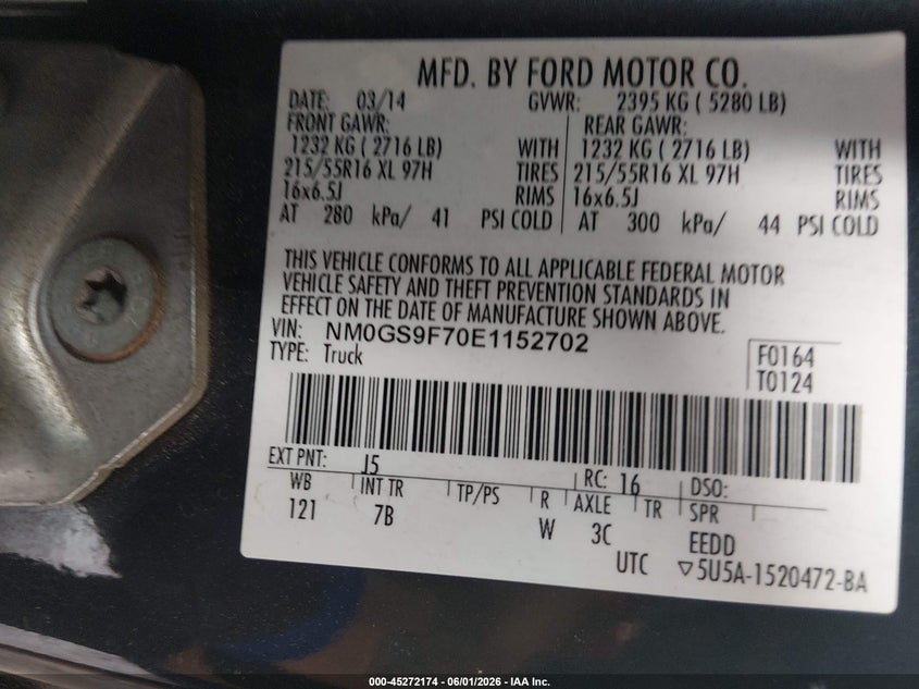 2014 Ford Transit Connect Xlt VIN: NM0GS9F70E1152702 Lot: 45272174