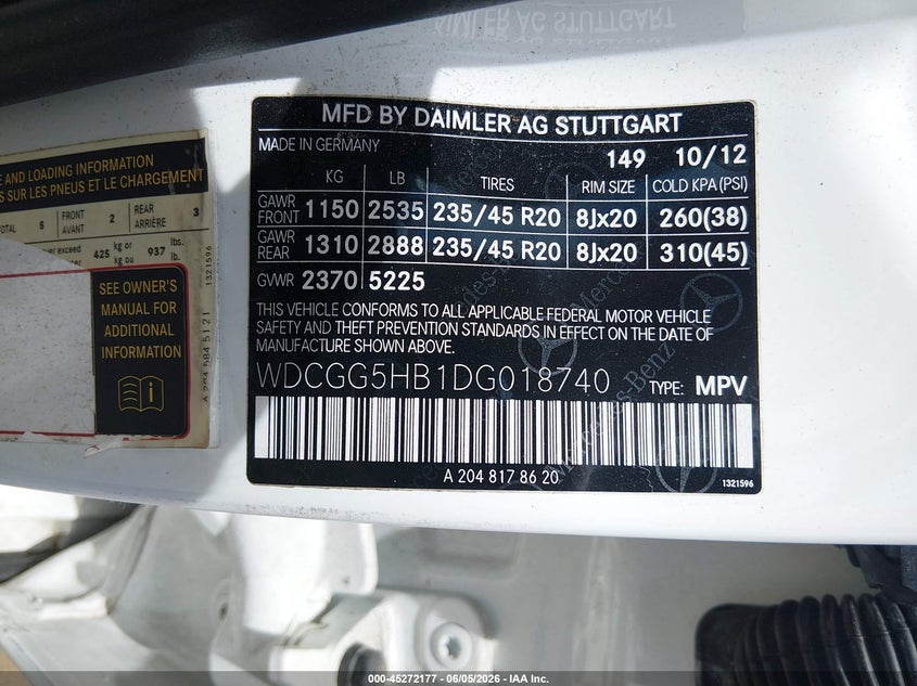 2013 Mercedes-Benz Glk 350 VIN: WDCGG5HB1DG018740 Lot: 45272177