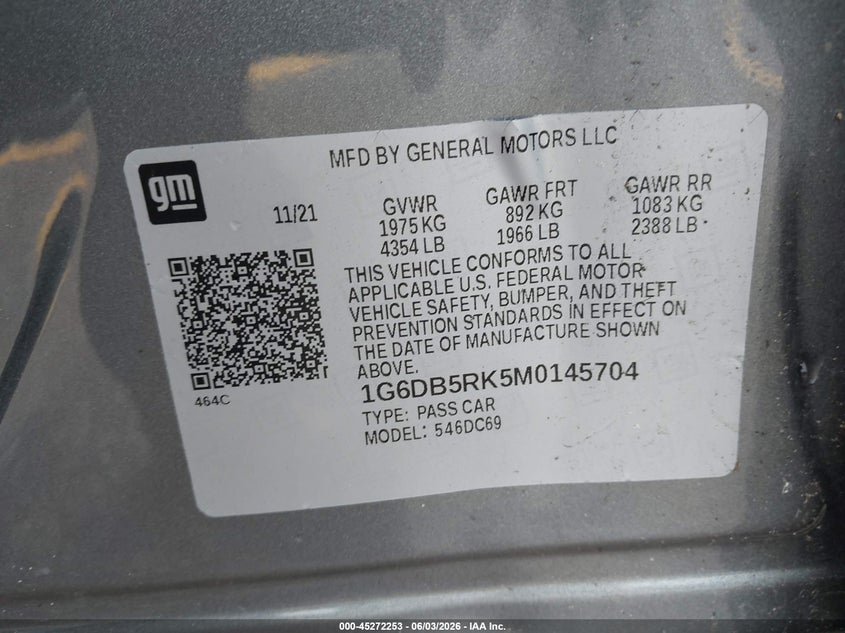 2021 Cadillac Ct4 Premium Luxury VIN: 1G6DB5RK5M0145704 Lot: 45272253