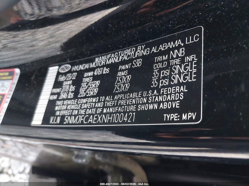 2022 Hyundai Tucson Sel VIN: 5NMJFCAEXNH100421 Lot: 45272353