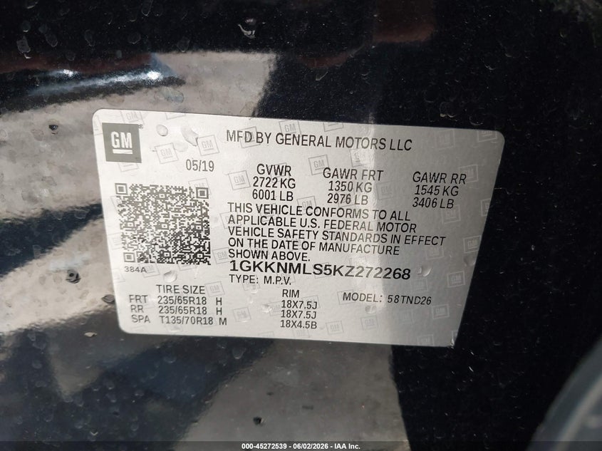 2019 GMC Acadia Slt-1 VIN: 1GKKNMLS5KZ272268 Lot: 45272539