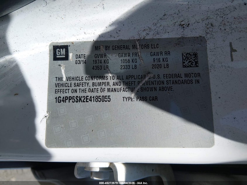 BUICK VERANO 2014 VIN 1G4PP5SK2E4185055