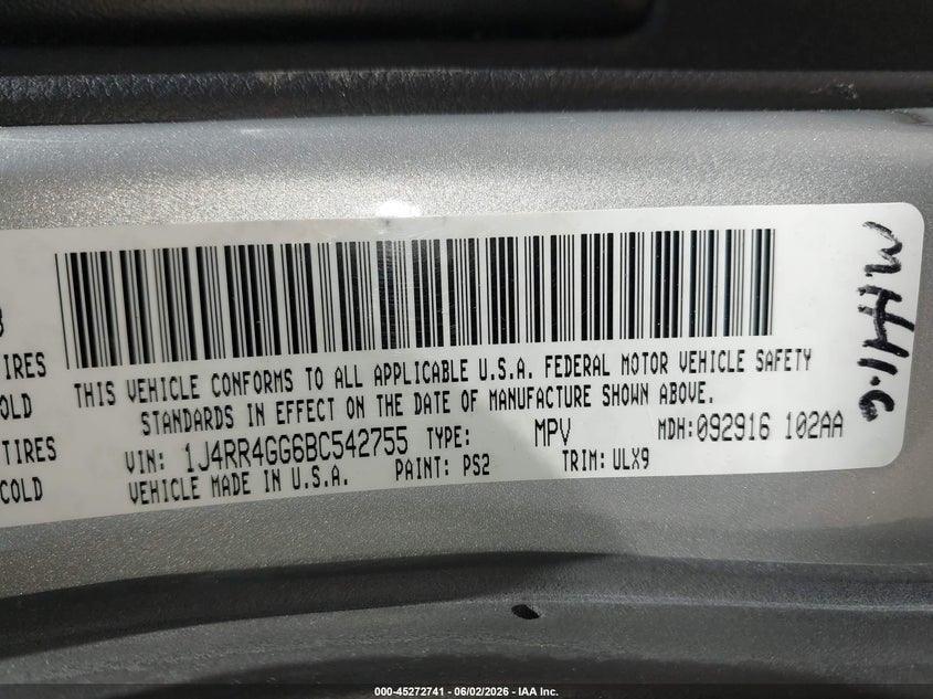 2011 Jeep Grand Cherokee Laredo VIN: 1J4RR4GG6BC542755 Lot: 45272741