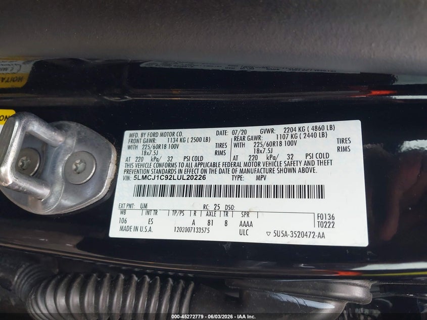 2020 Lincoln Corsair Standard VIN: 5LMCJ1C92LUL20226 Lot: 45272779