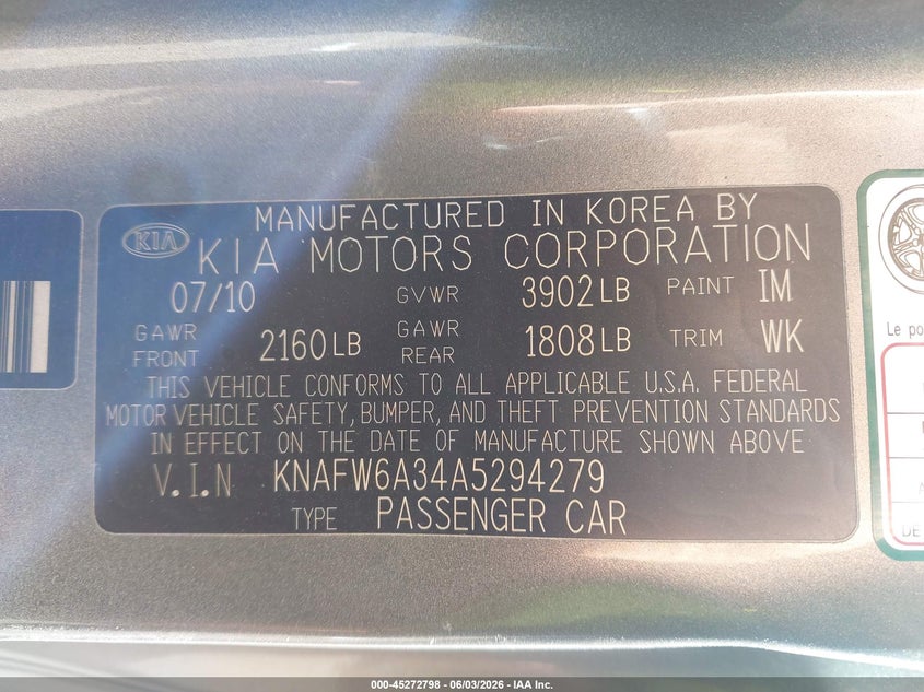 2010 Kia Forte Koup Sx VIN: KNAFW6A34A5294279 Lot: 45272798