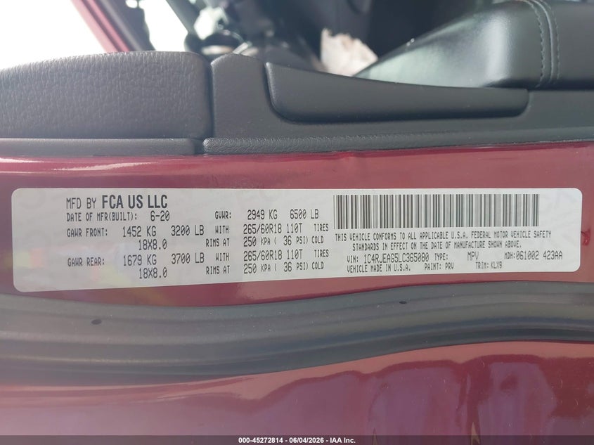 2020 Jeep Grand Cherokee Laredo E 4X2 VIN: 1C4RJEAG5LC365080 Lot: 45272814